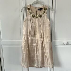 Mini Boden Girls Beaded Shift Dress Size11-12Y Champagne Sleeveless Party Formal